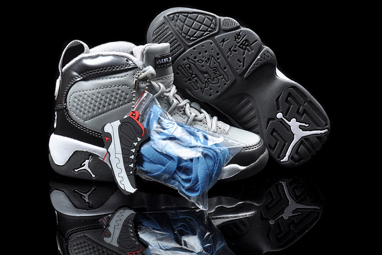 Air Jordan 9 Grey Black White For Kids - Click Image to Close