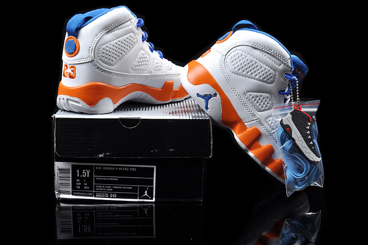 Air Jordan 9 White Blue Orange For Kids