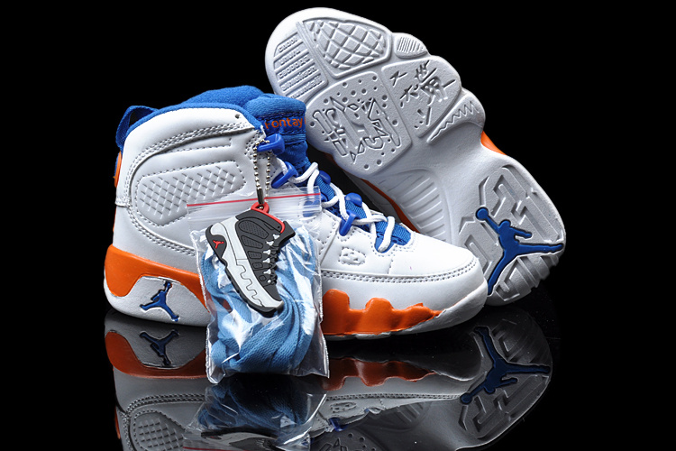 Air Jordan 9 White Blue Orange For Kids - Click Image to Close