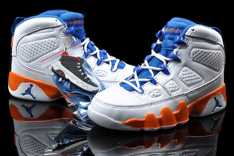 Air Jordan 9 White Blue Orange For Kids