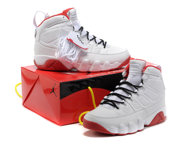 Authentic Jordan 9 White Red Shoes