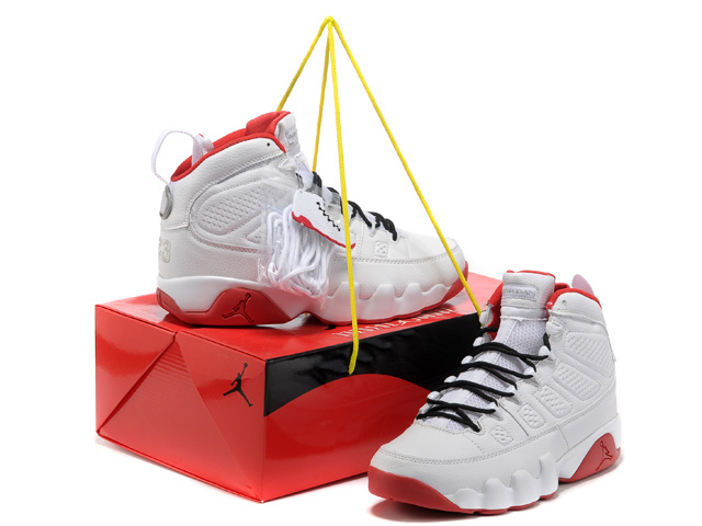 Authentic Jordan 9 White Red Shoes - Click Image to Close