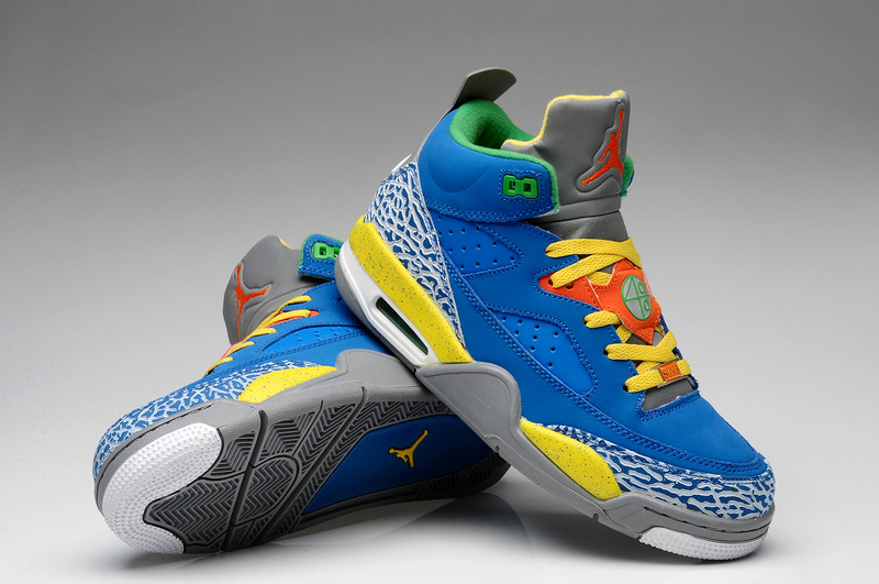 New Air Jordan Spizike Blue Grey Yellow White Shoes - Click Image to Close