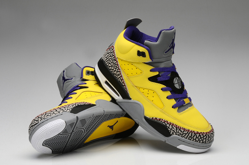 New Air Jordan Spizike Yellow Grey Cement Black Shoes - Click Image to Close