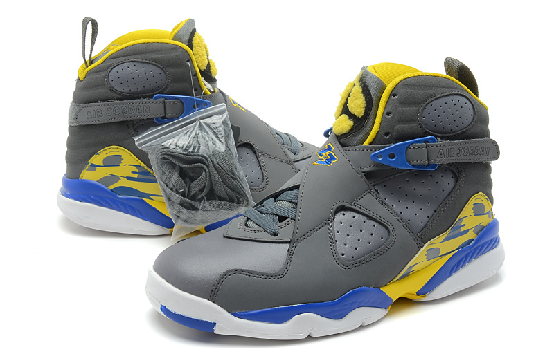 New Jordan Retro 8 Grey White Blue Yellow - Click Image to Close