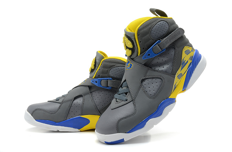 New Jordan Retro 8 Grey White Blue Yellow - Click Image to Close