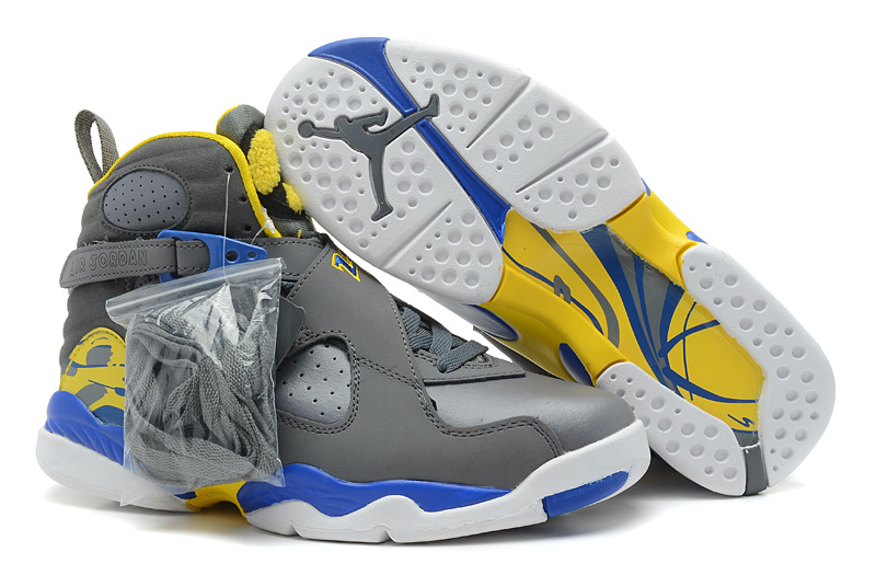 New Jordan Retro 8 Grey White Blue Yellow - Click Image to Close