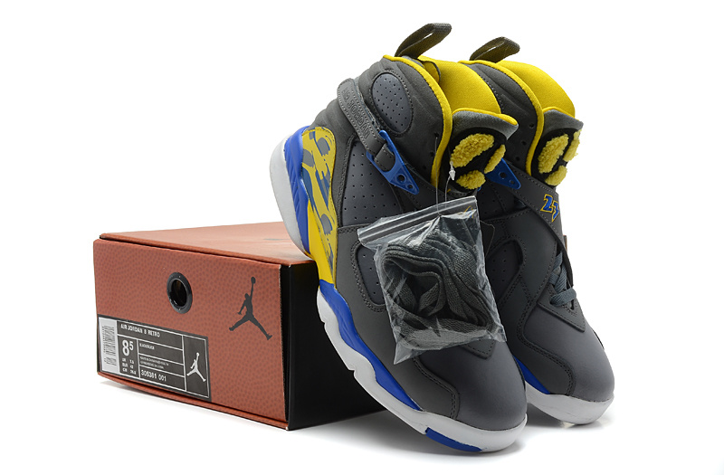 New Jordan Retro 8 Grey White Blue Yellow - Click Image to Close