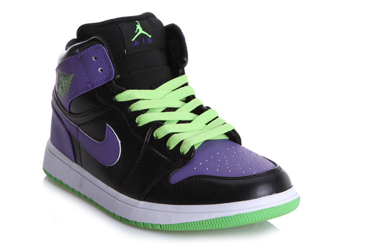 New Jordan 1 Black Purple Green Shoes - Click Image to Close