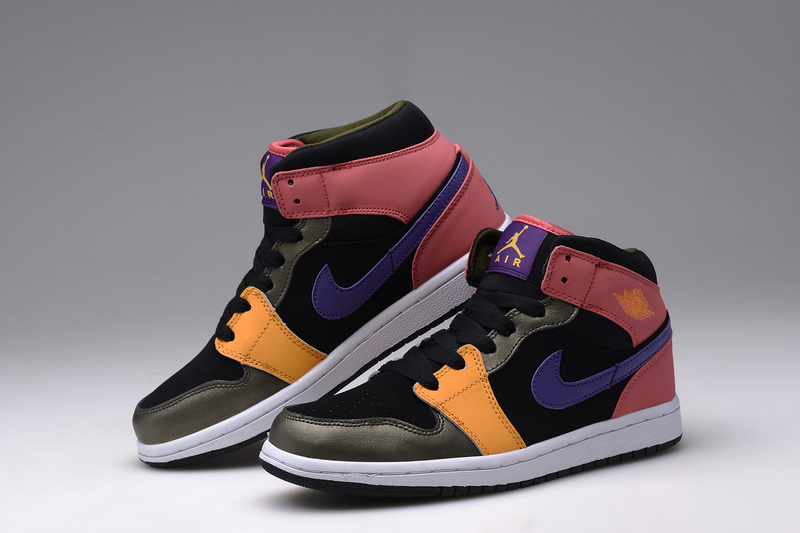 Cheap Real 2015 Air Jordan 1 Retro Black Orange Pink Blue Shoes For Women - Click Image to Close