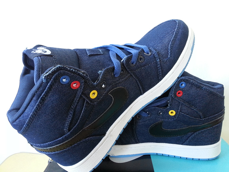 New Jordan 1 Retro Jean Clothes Dark Blue White Shoes - Click Image to Close