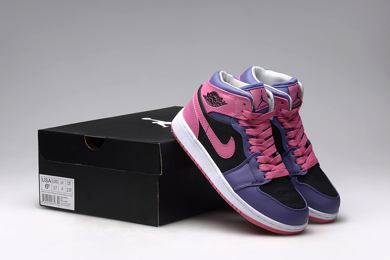 Cheap Real 2015 Air Jordan 1 Retro Pink Blue Black Shoes For Women