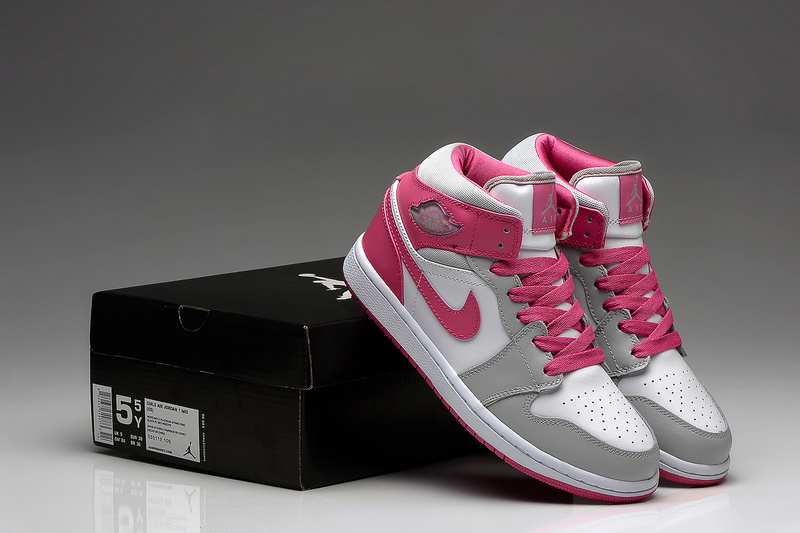 Cheap Real 2015 Air Jordan 1 Retro White Grey Pink Shoes For Women - Click Image to Close