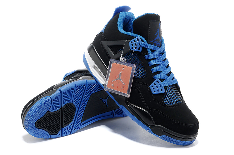 New Air Jordan Retro 4 Black Blue - Click Image to Close