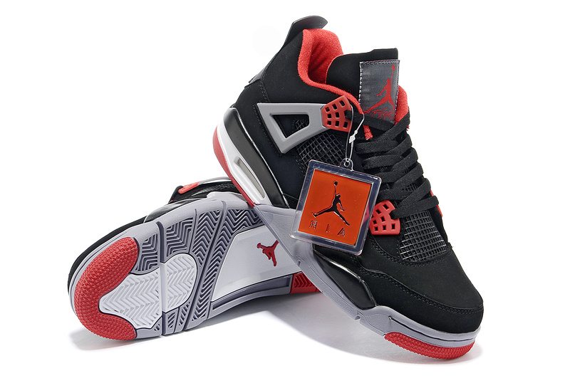 New Air Jordan Retro 4 Black Grey Red - Click Image to Close