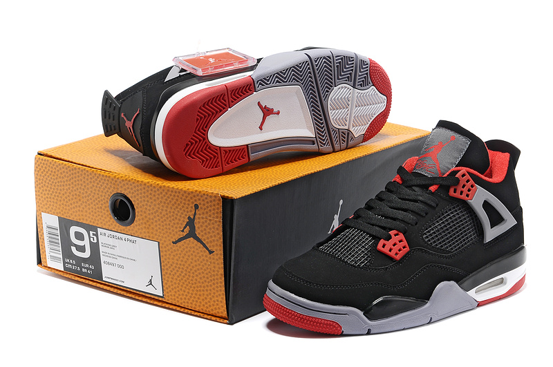 New Air Jordan Retro 4 Black Grey Red - Click Image to Close