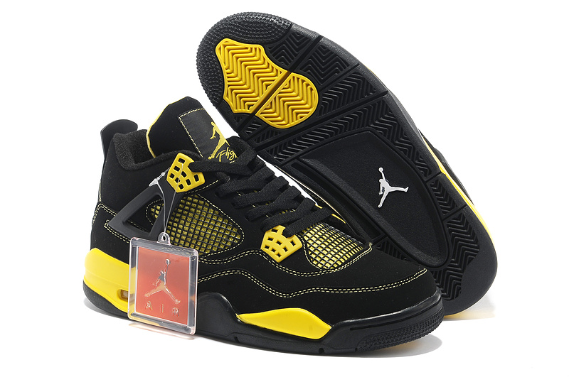 New Air Jordan Retro 4 Black Yellow - Click Image to Close