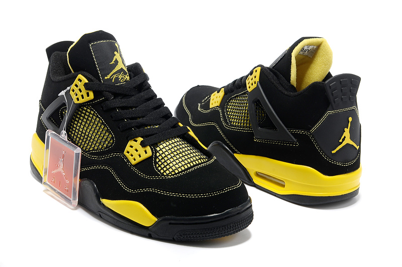 New Air Jordan Retro 4 Black Yellow - Click Image to Close