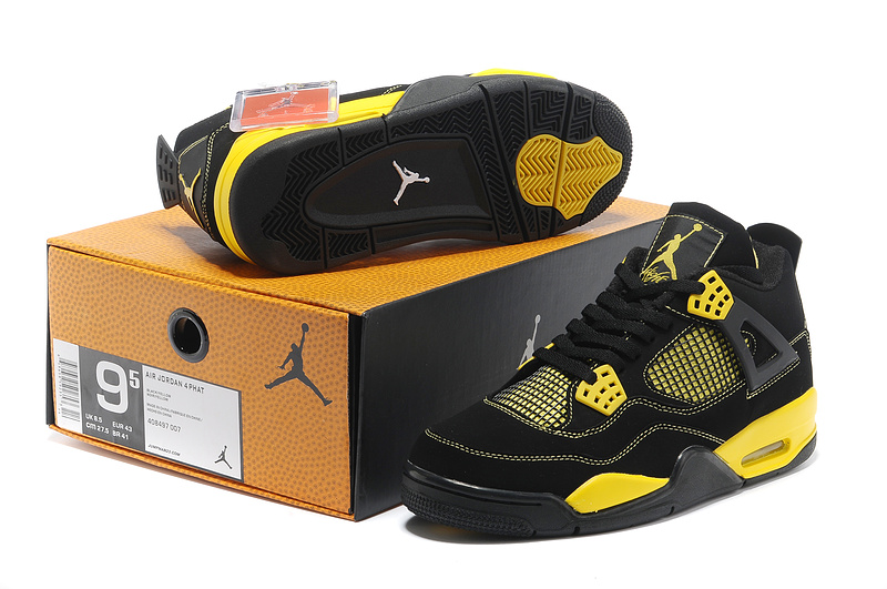 New Air Jordan Retro 4 Black Yellow - Click Image to Close