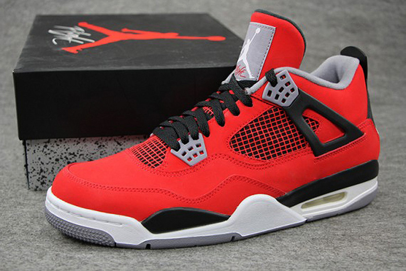 New Jordan 4 Retro Toro Red Black White Shoes - Click Image to Close