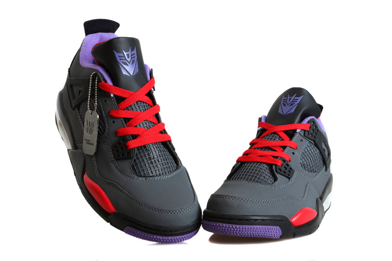 New Jordan 4 Retro Transformer Gey Black Red Blue Shoes