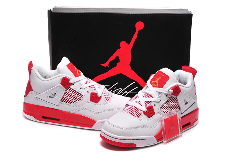 New Jordan 4 Retro White Red Shoes - Click Image to Close