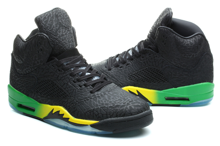 New Jordan 5 Retro Burst Crack Black Green Yellow Shoes