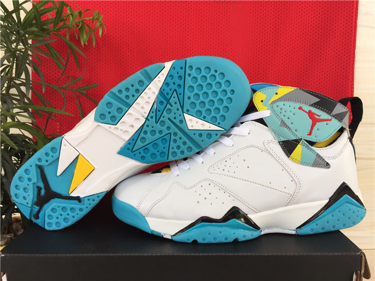 Cheap 2015 Air Jordan 7 Shoes White Green Yellow - Click Image to Close