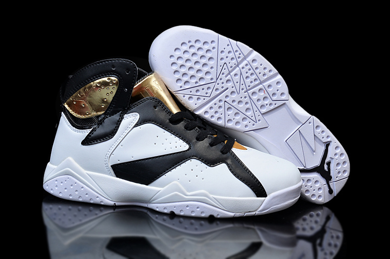 Cheap Real 2015 Air Jordan 7 White Black Gold Shoes For Women - Click Image to Close