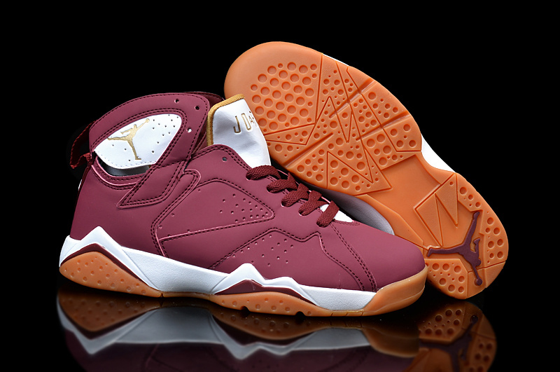 Cheap Real 2015 Air Jordan 7 Wine Red White Orange Shoes For Women