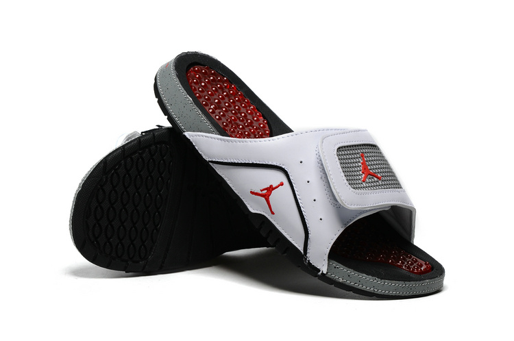 New Jordan Hydro 4 Slide Sandals White Cement Grey Red - Click Image to Close