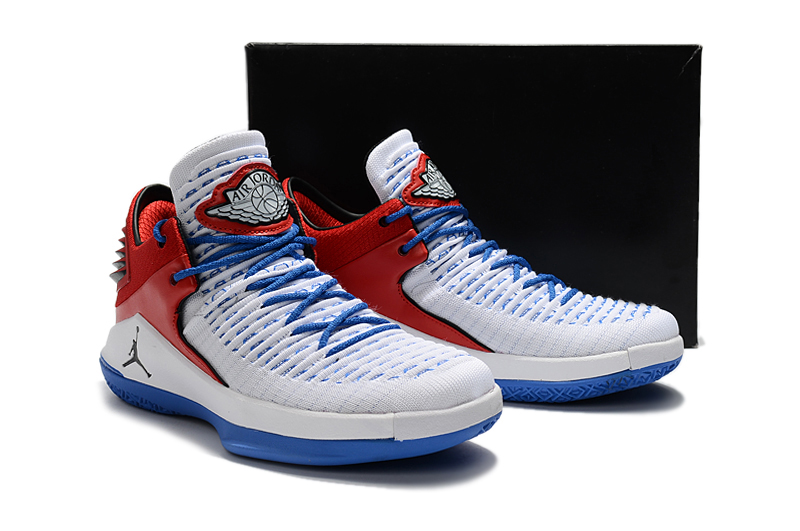 New Men Air Jordan XXXII White Red Blue Shoes - Click Image to Close