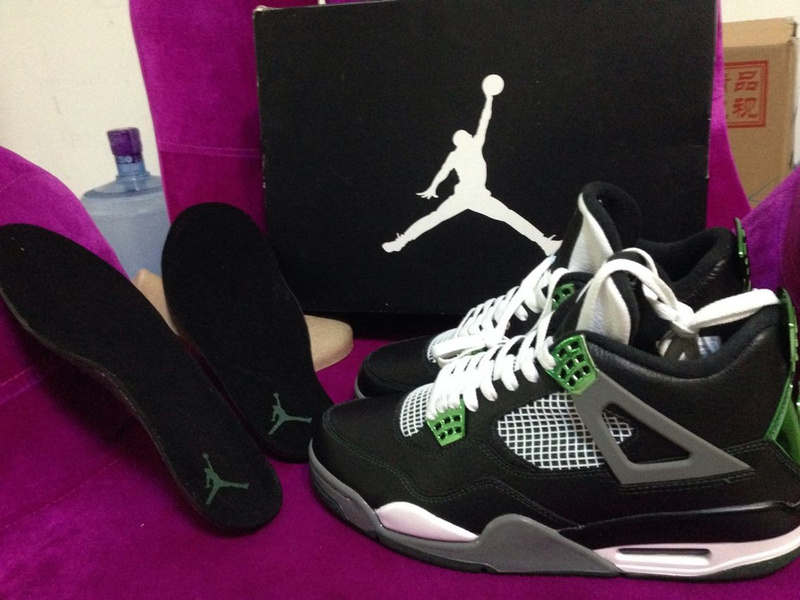 New Retro Jordan 4 Oregon Duck Black White Green Shoes - Click Image to Close