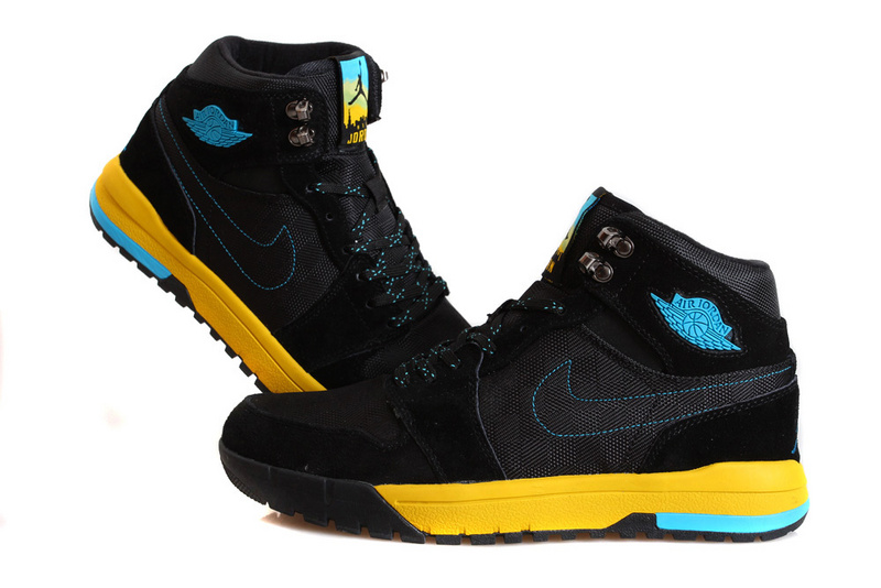 Nike Jordan 1 Trek Black Yellow Blue Climbing Shoes - Click Image to Close