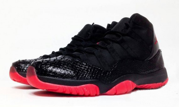 New Air Jordan Retro 11 Snake Skin Black Red Shoes - Click Image to Close