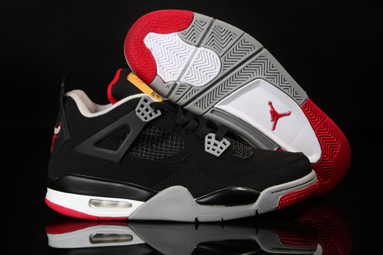 Jordan 4 Retro Black White Red Shoes With Bulls - Click Image to Close