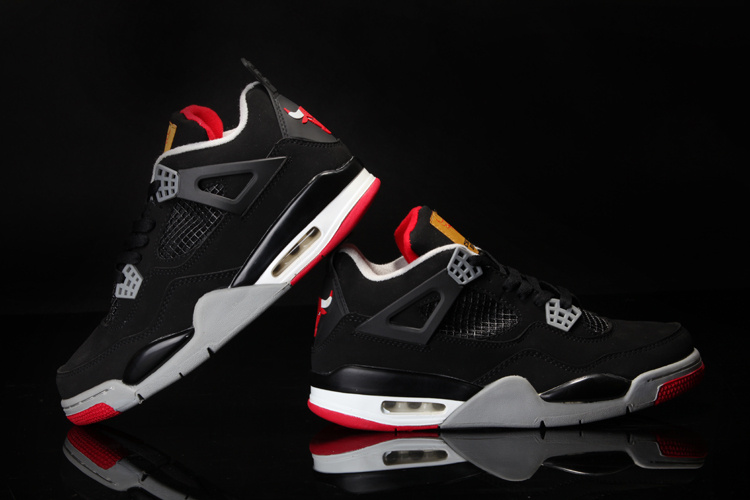 Jordan 4 Retro Black White Red Shoes With Bulls - Click Image to Close