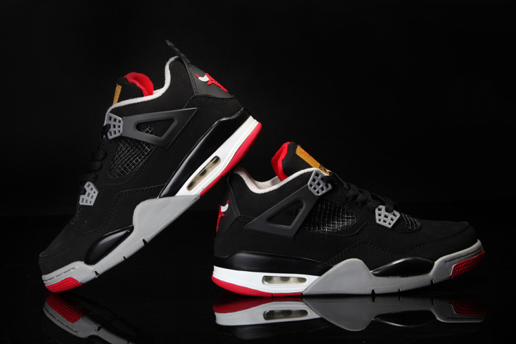 Jordan 4 Retro Black White Red Shoes With Bulls