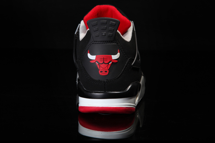 Jordan 4 Retro Black White Red Shoes With Bulls