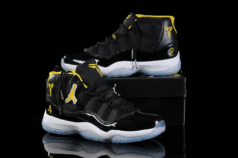 Special Kobe Air Jordan 11 Black White Yellow Shoes - Click Image to Close