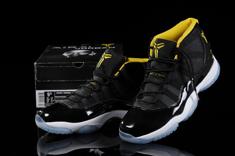 Special Kobe Air Jordan 11 Black White Yellow Shoes