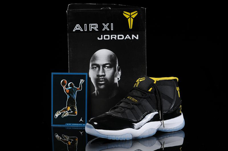 Special Kobe Air Jordan 11 Black White Yellow Shoes