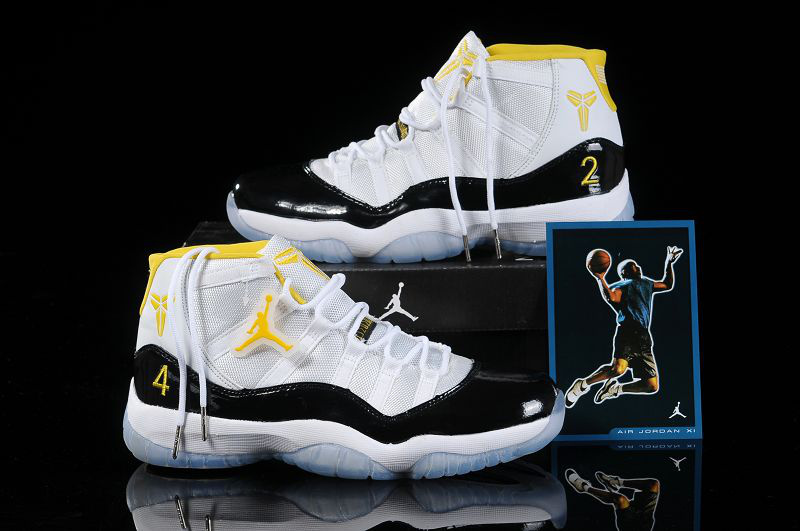 Special Kobe Air Jordan 11 White Black Yellow Shoes - Click Image to Close