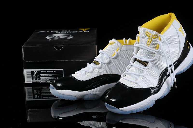 Special Kobe Air Jordan 11 White Black Yellow Shoes