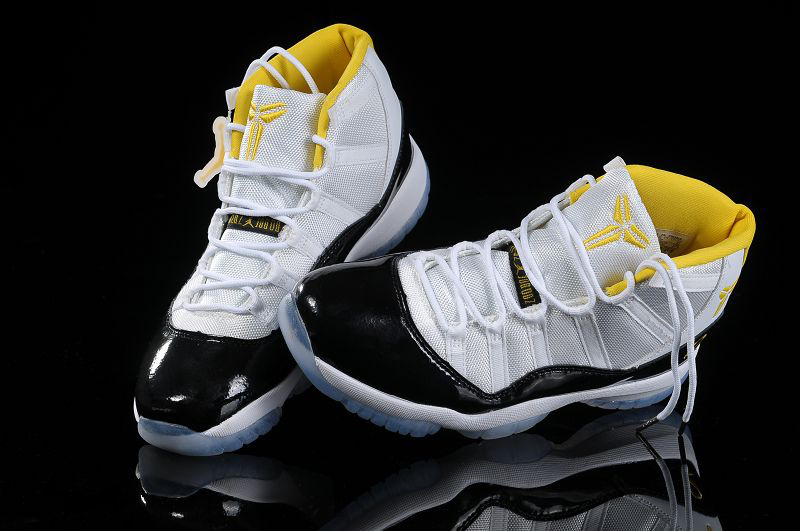 Special Kobe Air Jordan 11 White Black Yellow Shoes