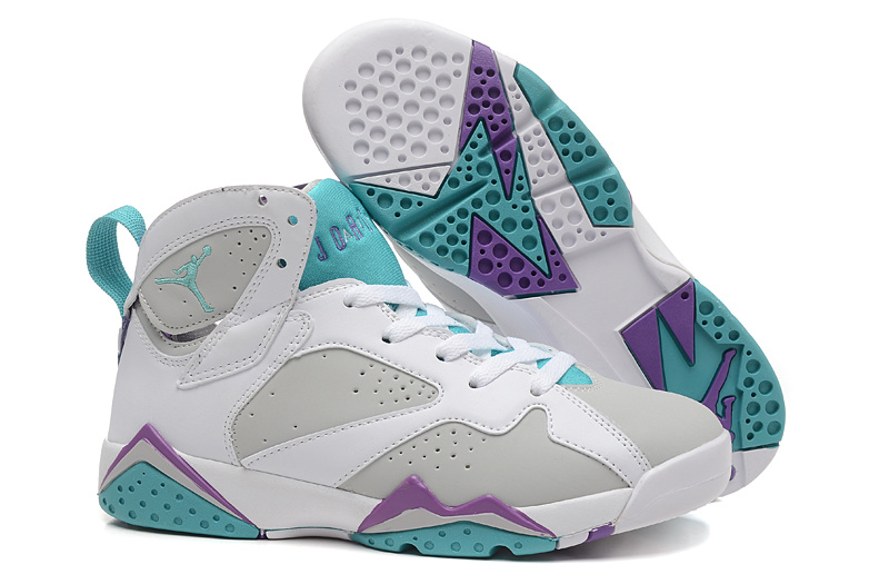 2015 RealPainted Eggshell Air Jordan 7 White Grey Green For Women - Click Image to Close