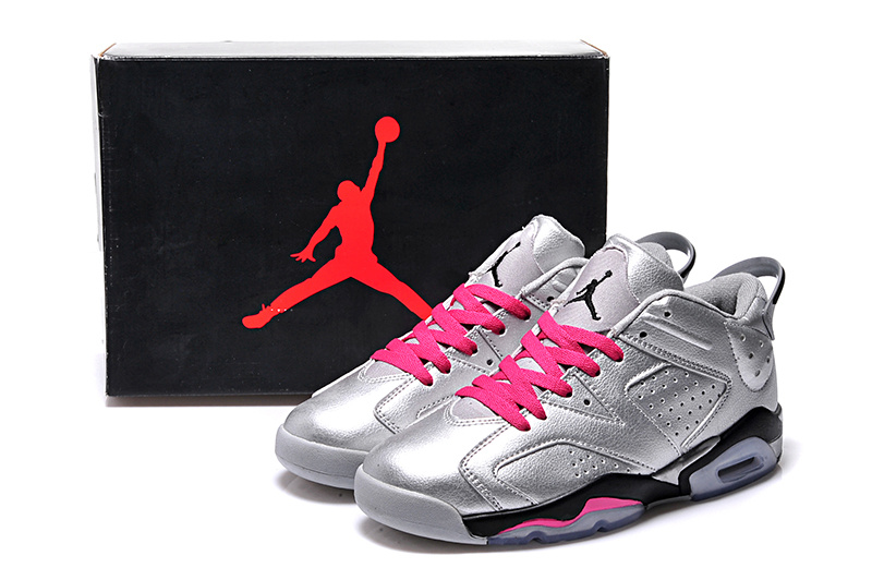 2015 Real Silver Pink Black Air Jordan 6 Low Lovers Shoes - Click Image to Close