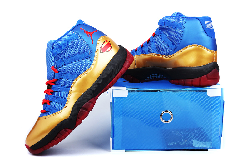 Superman Air Jordan 11 Edition Blue Gold Black Red Shoes - Click Image to Close