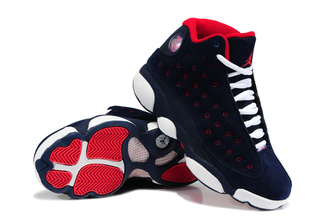 Women Air Jordans 13 Suede Blue Red White - Click Image to Close