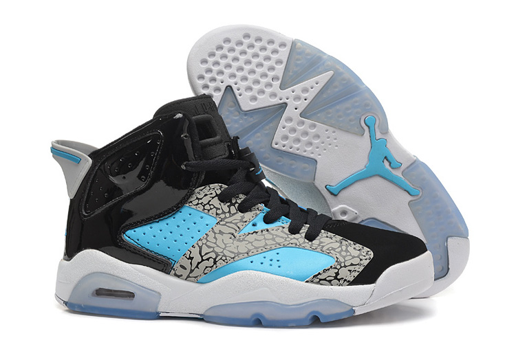 Womens New Air Jordan 6 Girls Retro Leopard Print Black Blue White